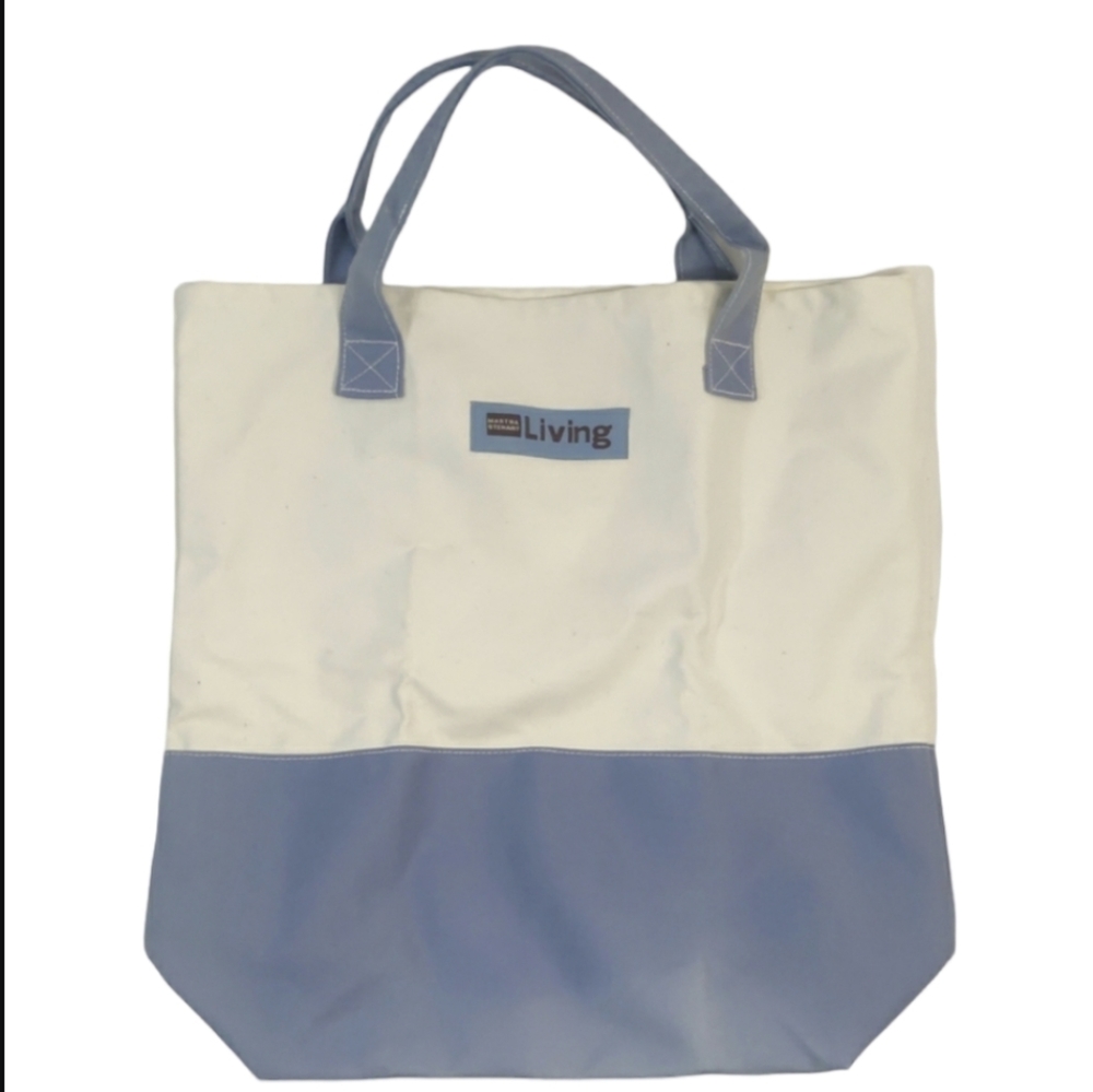 Vintage 1990s Martha Stewart Living Blue And Cream Colorblock Canvas Tote Bag
